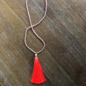 JCrew Beaded orange-red Tassel Necklace